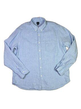 J. Crew Factory Men's XXL Classic Linen Blend Shirt Button-Down Blue AL179
